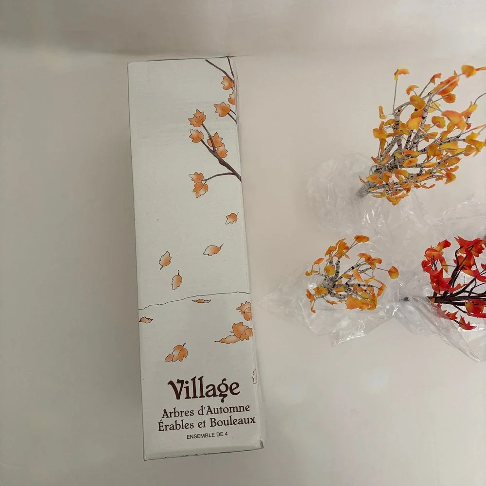 NEW!! Vintage DEPARTMENT 56 Halloween Village Autumn Maple Birch Trees Set 4 Box